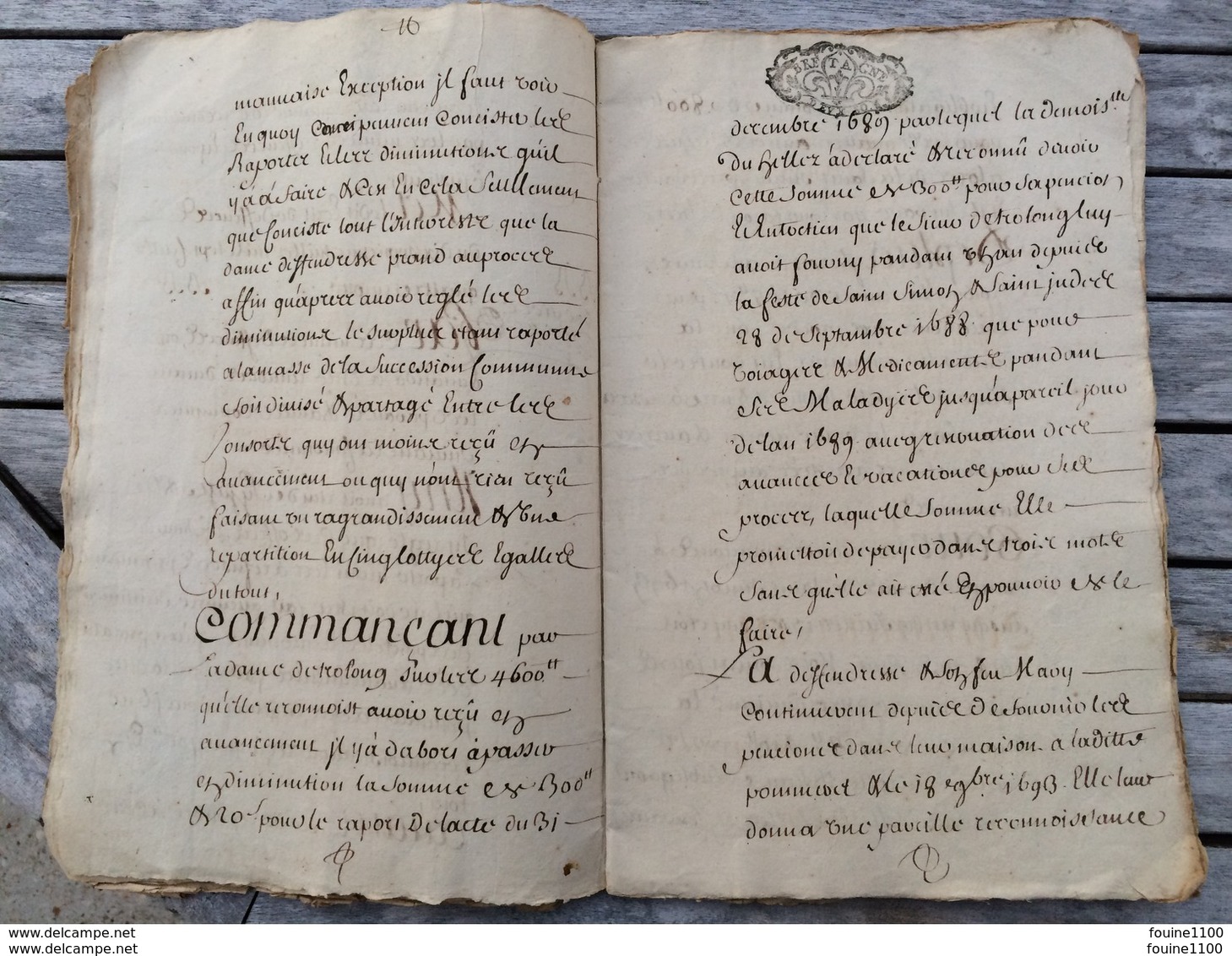 grand cahier année 1707 BRETAGNE pour dame janne turin guillaume de trolong de villeroy  à identifier à traduire