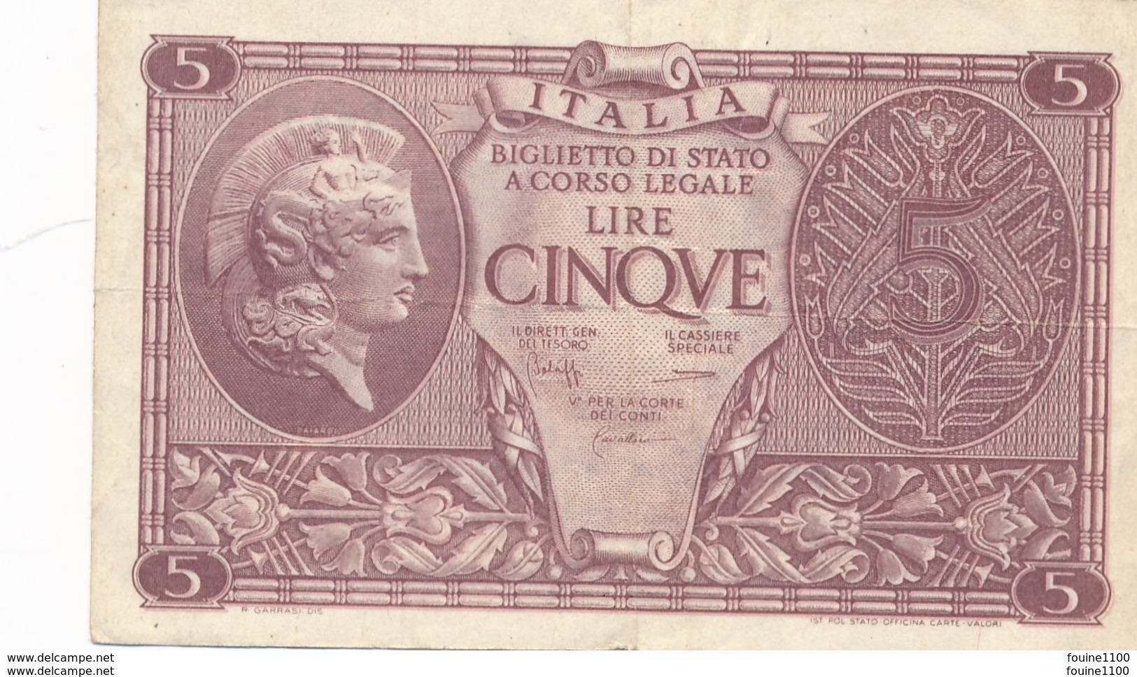 Billet  De Banque  Italia  5 Lire - Italia – 5 Lire