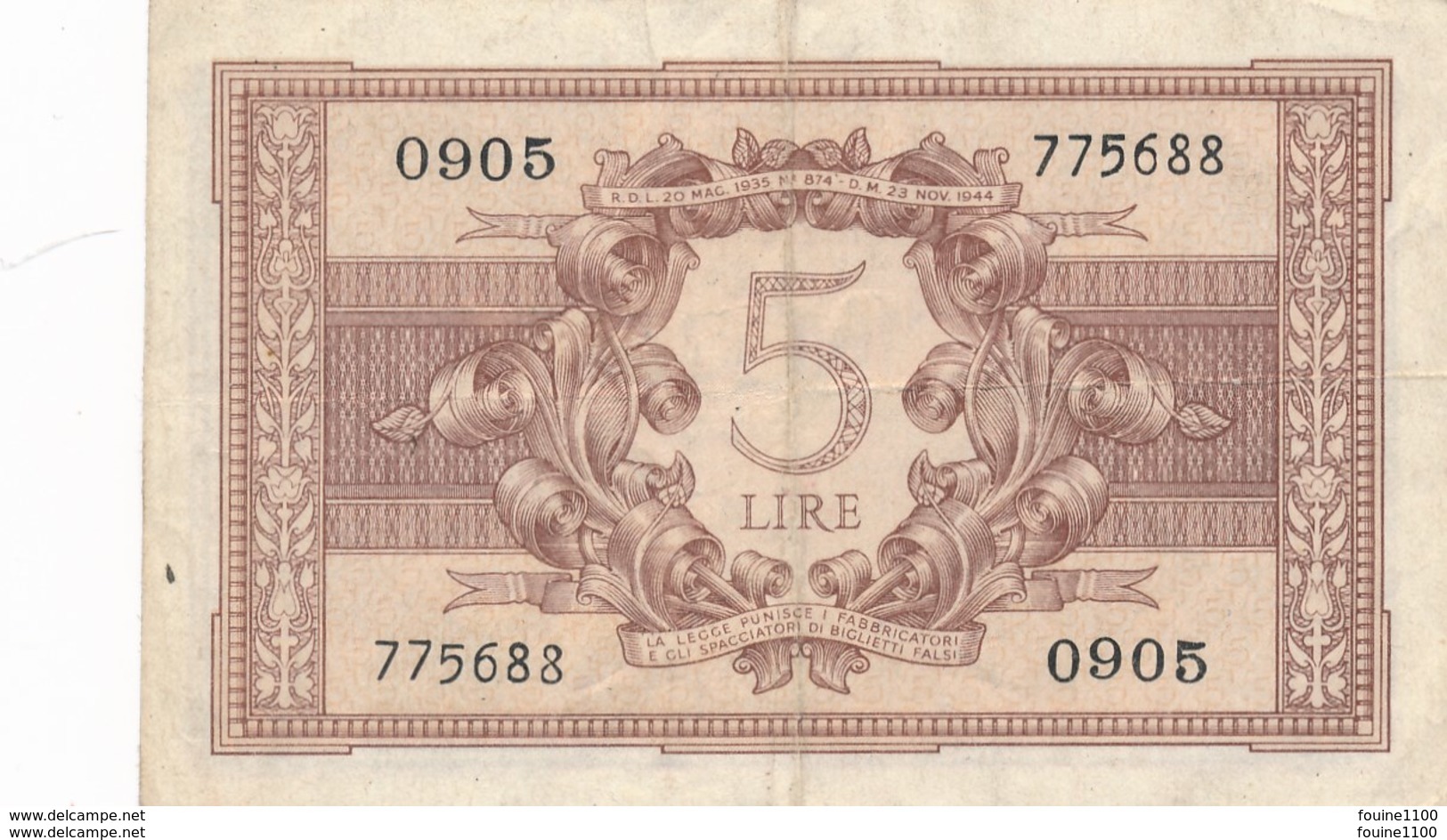 Billet  De Banque  Italia  5 Lire - Italia – 5 Lire