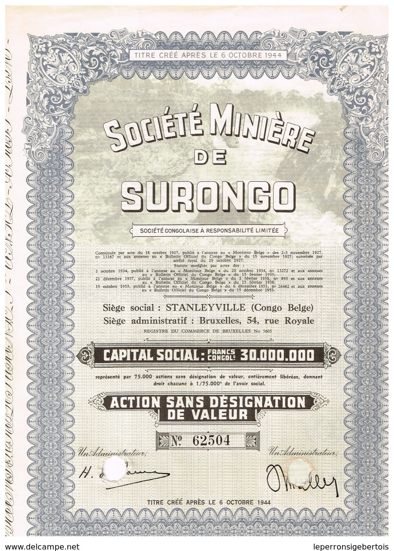 Titre Ancien - Société Minière De Surongo - Sté Congolaise à Responsabilité Limitée - Titre De 1953 - Afrique