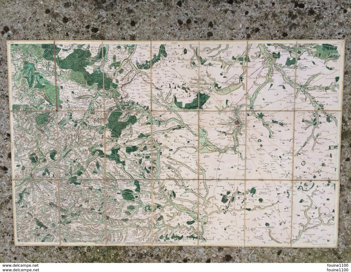 Carte Toilée Géographique DESBRUSLINS En 1757 CHARTRES Gallardon Maintenon Senonches Nogent Le Rotrou  Mitainvilliers - Mapas Geográficas