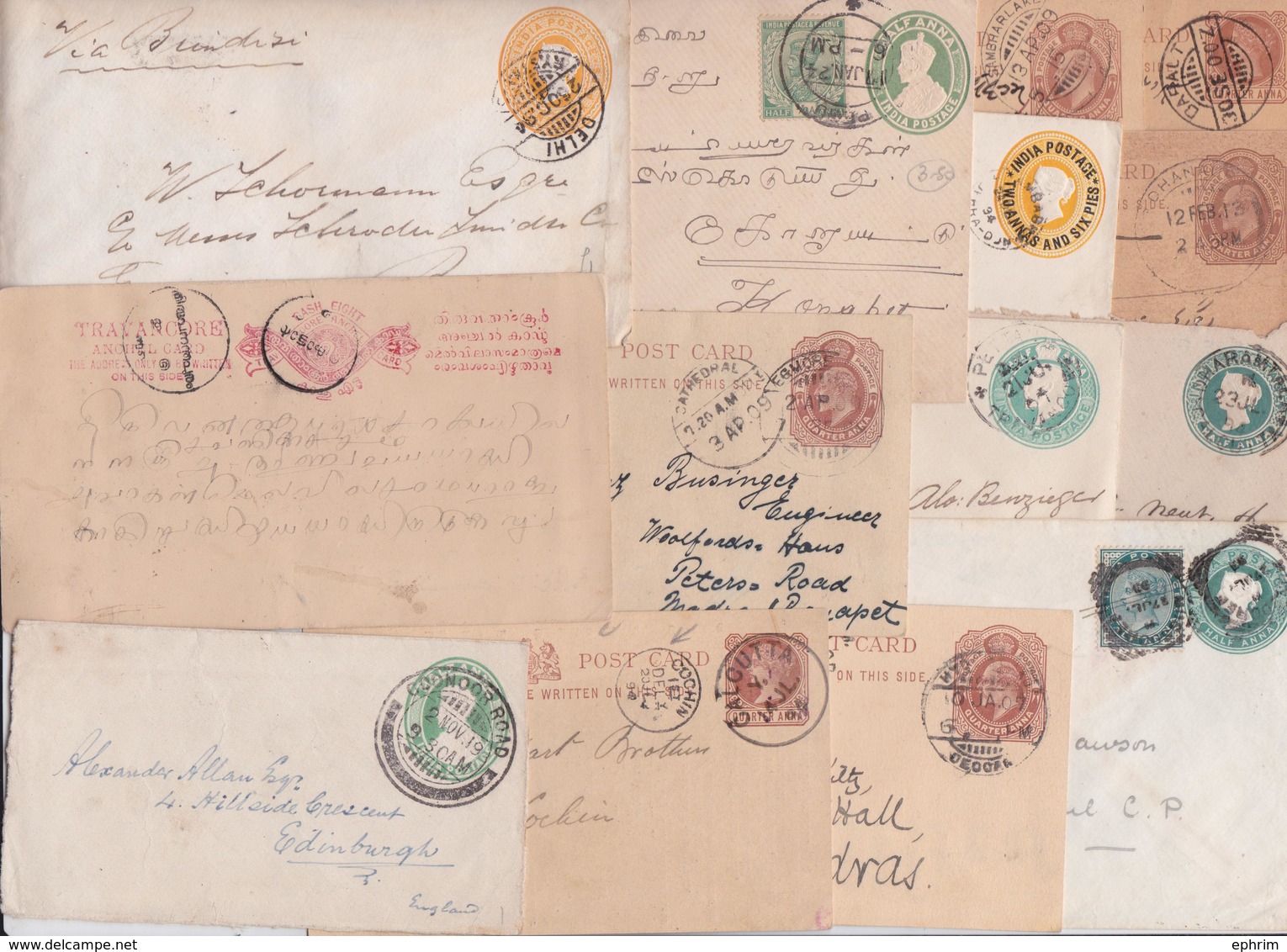 BRITISH INDIA RAJ POSTAGE QUEEN VICTORIA POSTAL STATIONERY LOT OF 13 USED POSTCARD AND MAIL COVERS ENTIER POSTAL INDE - Other & Unclassified