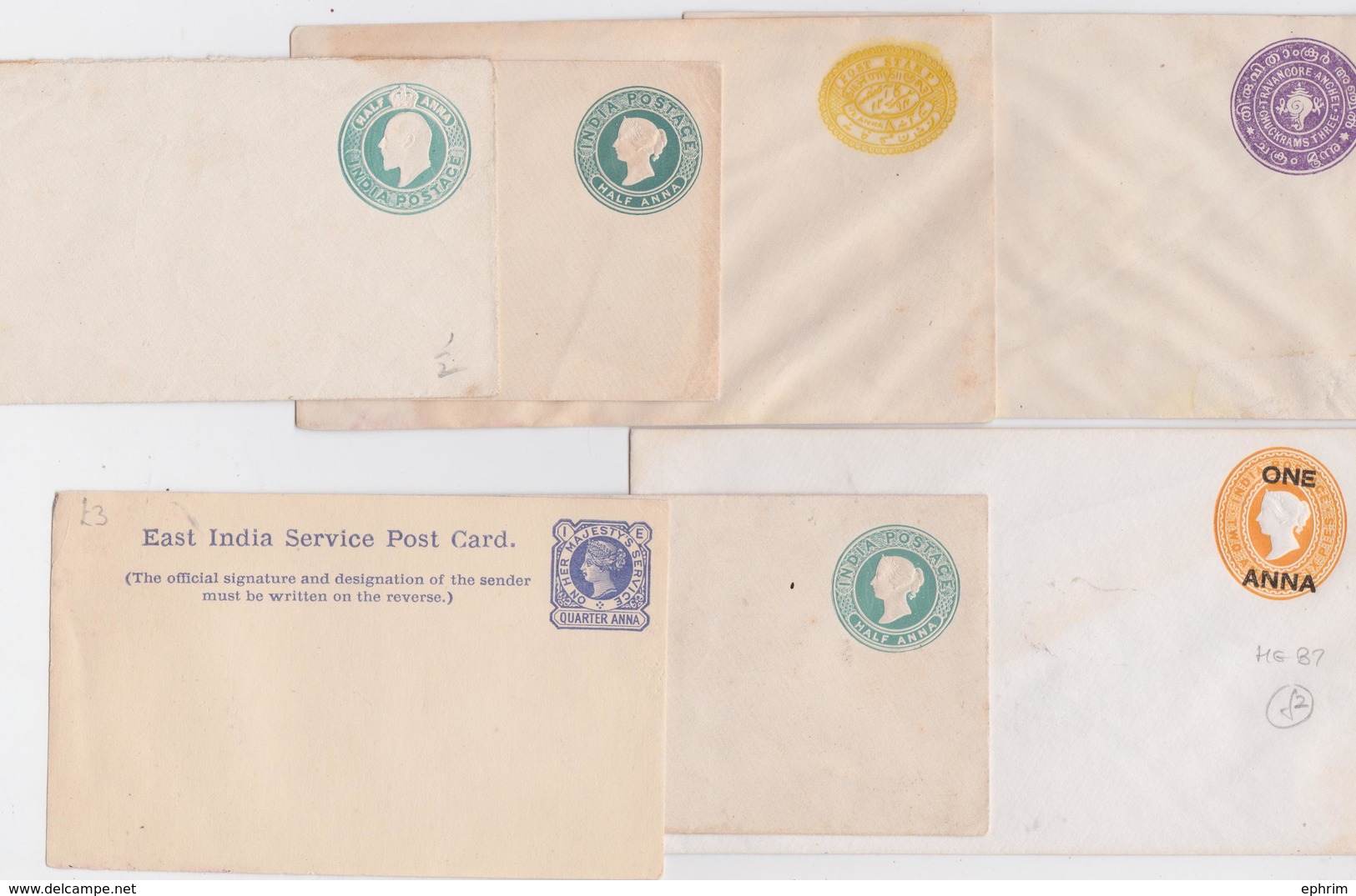 BRITISH INDIA RAJ POSTAGE QUEEN VICTORIA POSTAL STATIONERY LOT OF 7 UNUSED POSTCARD AND MAIL COVERS ENTIER POSTAL INDE - Other & Unclassified