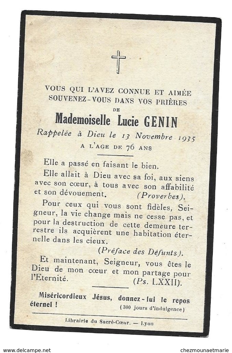 LUCIE GENIN AVIS DE DECES 1859 1935 - Obituary Notices