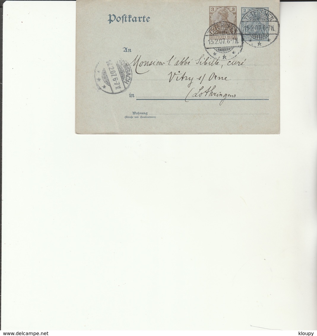 H 4 - Entier Postal Allemand   Avec Cachet TETERCHEN  Pour Curé De VITRY Par ROMBAS 57 - Lothringen - Lettres & Documents