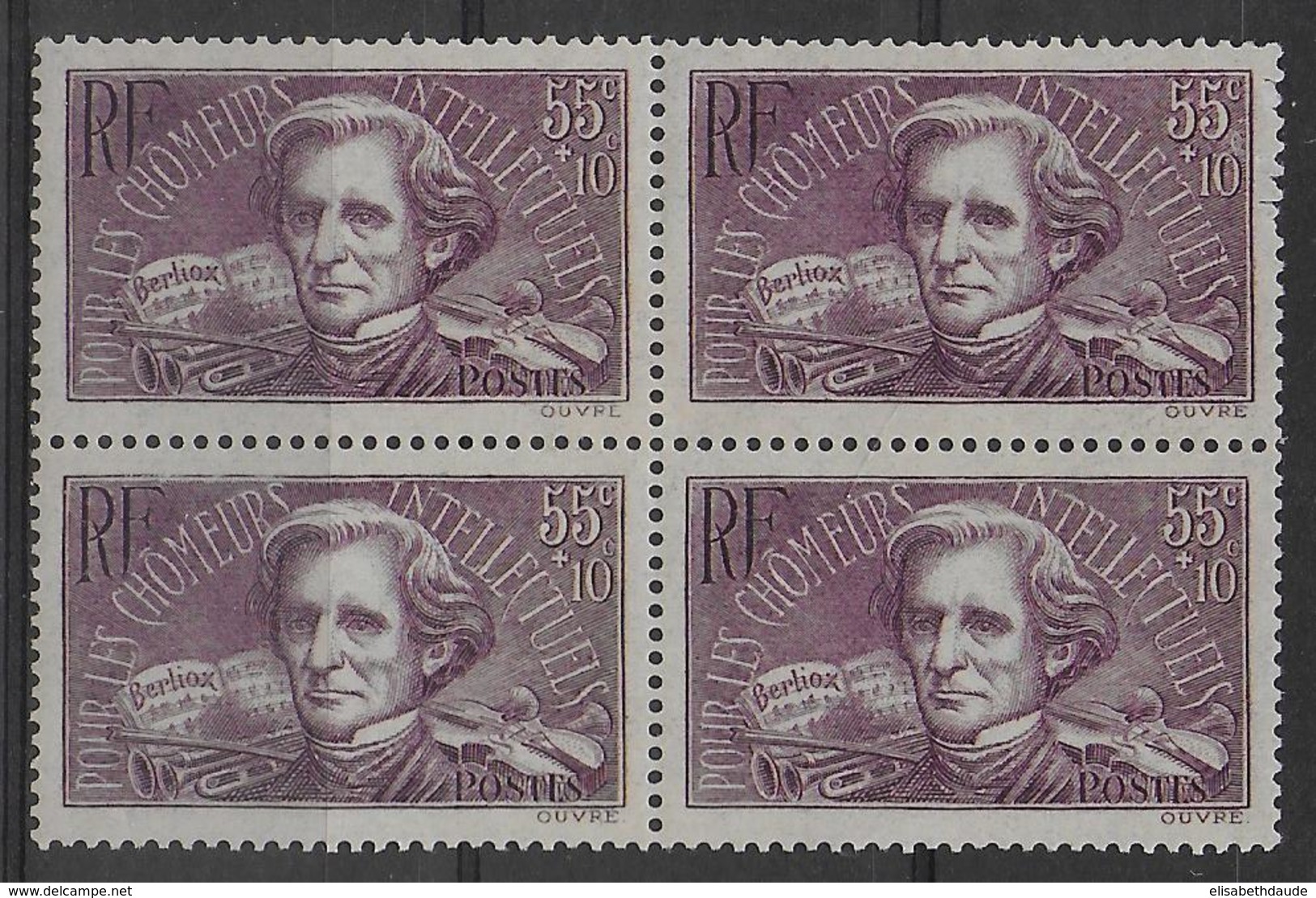 1938 - YVERT N° 382 ** MNH BLOC DE 4 - COTE = 56 EUR. - BERLIOZ - Nuevos