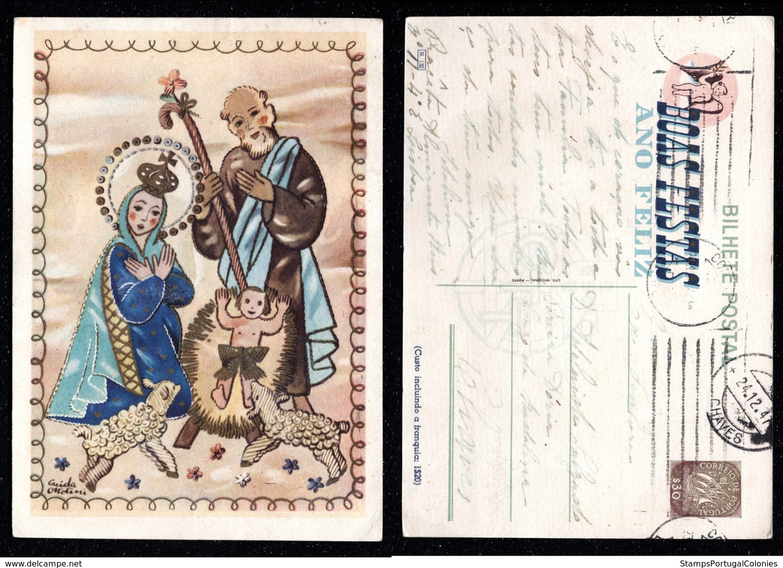 1947 Christmas Portugal Used Stationery. Inteiro/Entier Postal Noel. Boas Festas Natal #132. Presépio. - Postal Stationery