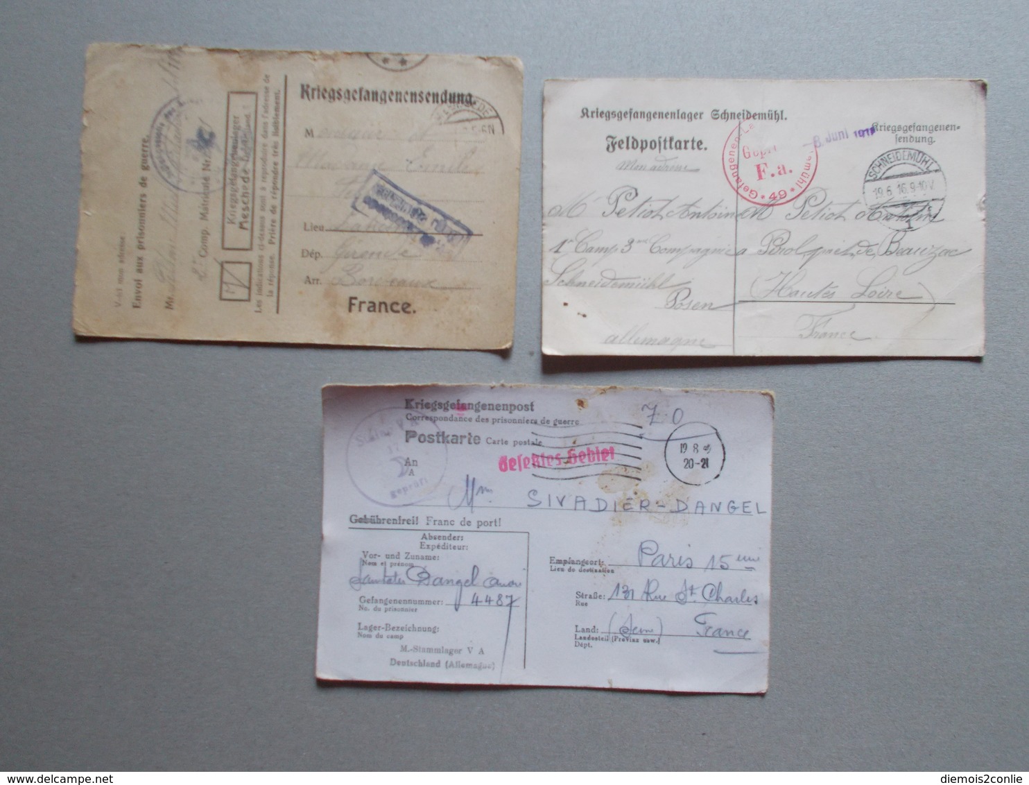 Marcophilie - Lettre Enveloppe Obliteration - Lot 3 Documents Prisonniers Guerre WW1 WW2 (2574) - Guerra Del 1914-18