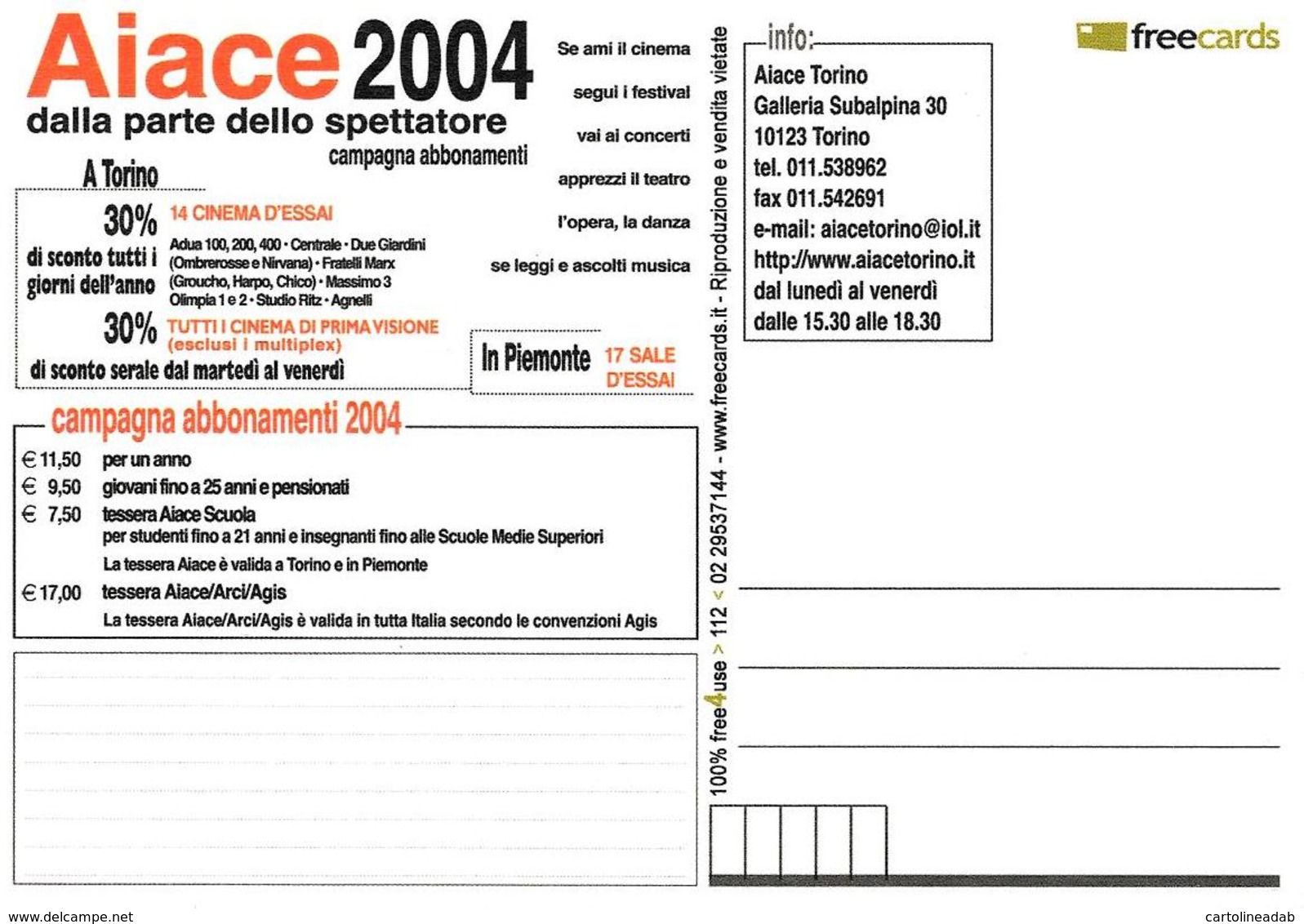 [MD4037] CPM - CINEMA - TORINO - AIACE - FREECARDS 112 - PERFETTA - NV - Altri & Non Classificati