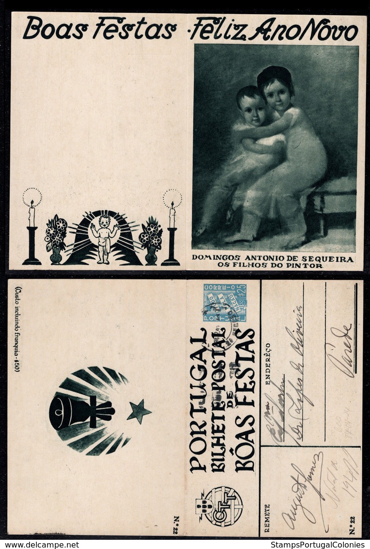 1939 Christmas Portugal Used Stationery. Inteiro/Entier Postal Noel. Boas Festas Natal #22. Painting Artist's Children - Postal Stationery