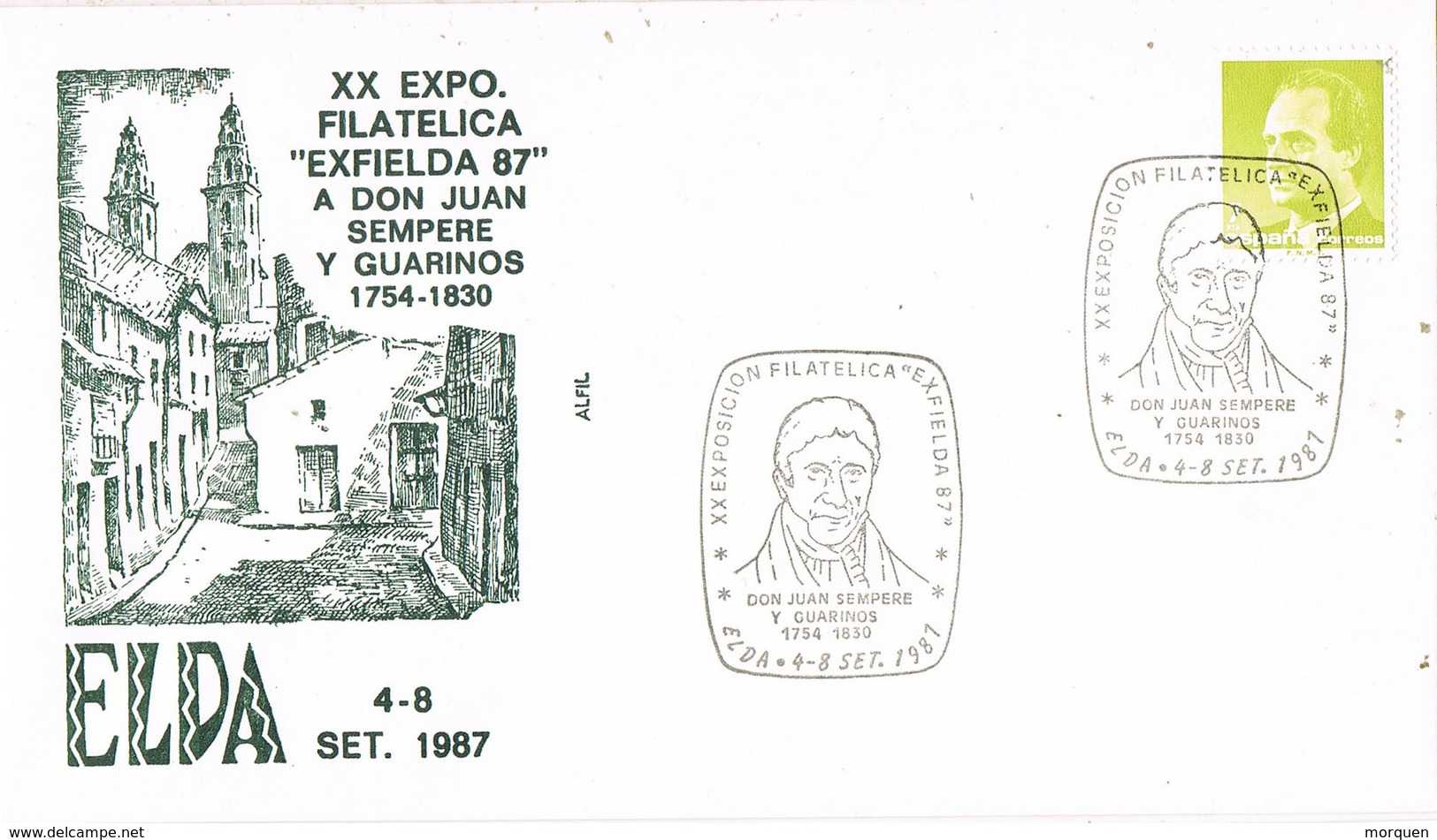 34776. Carta Exposicion ELDA (Alicante) 1987. Exfielda 87. JUAN SEMPERE I GUARINOS, Politico - Cartas & Documentos