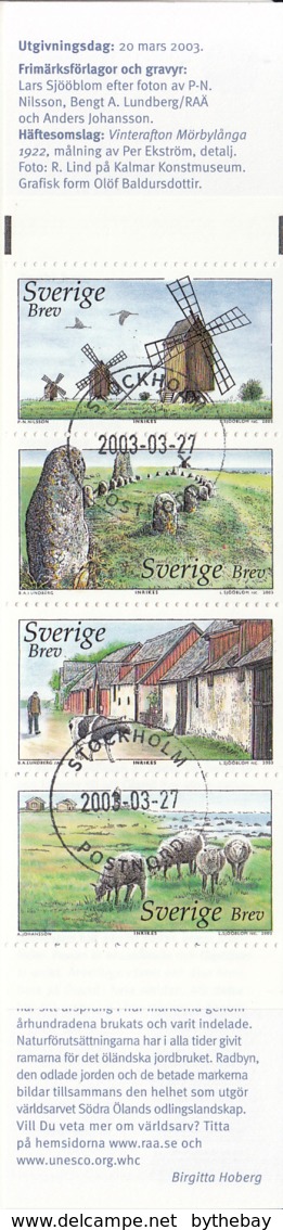 Sweden 2003 Used Sc 2462 Booklet Of 4 Windmills, Lighthouse, Megaliths Oland Moorland UNESCO - 1981-..