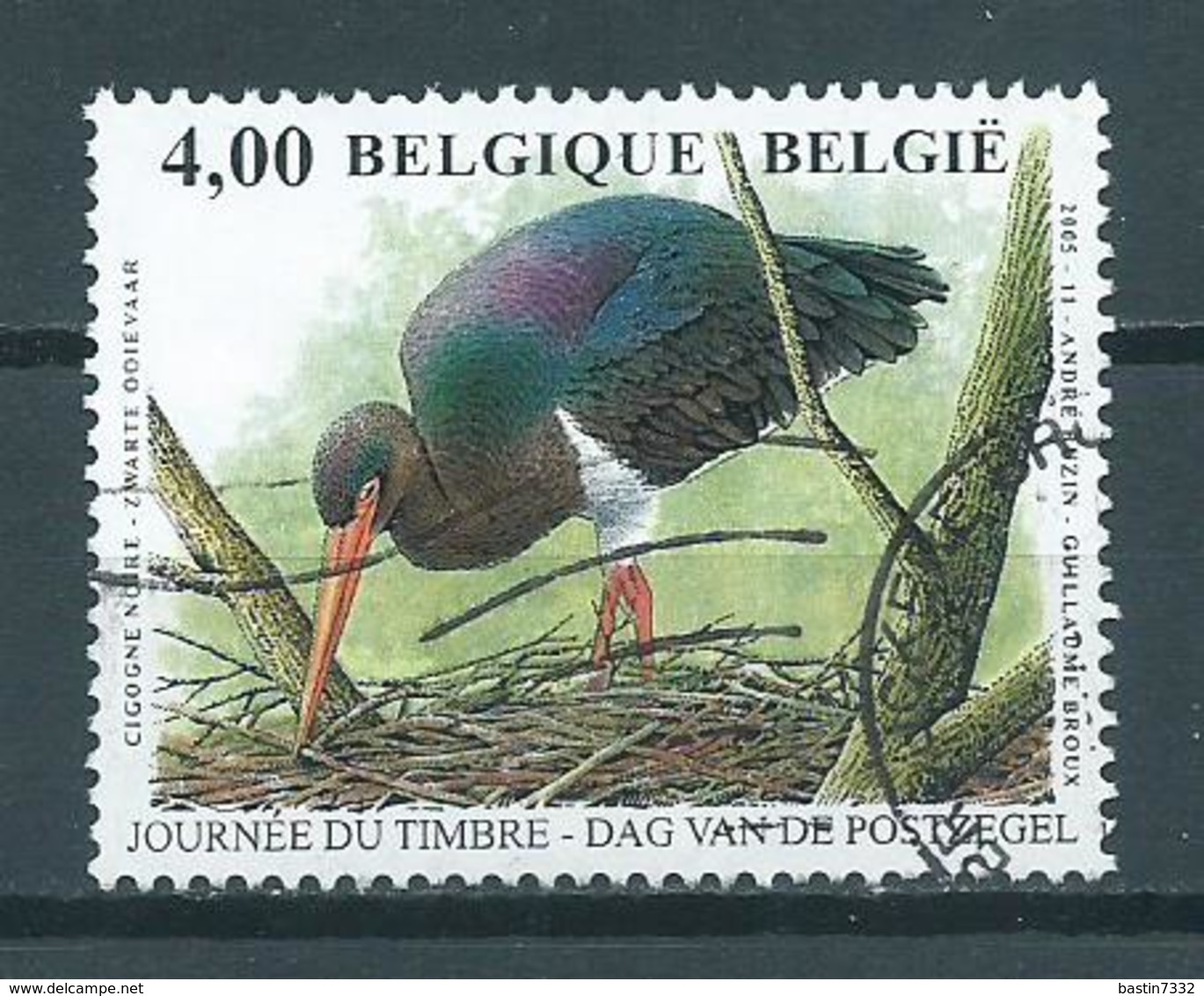 2005 Belgium 4,00 EURO Buzin Birds,oiseaux,vögel,zwarte Ooievaar Used/gebruikt/oblitere - Oblitérés