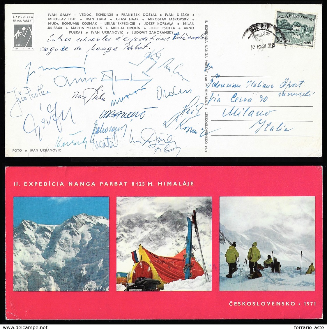 1971 - Spedizione Cecoslovacca Sul Nanga Parbat - Cartolina Viaggiata Dal Pakistan, Con Gli Autograf... - Altri & Non Classificati