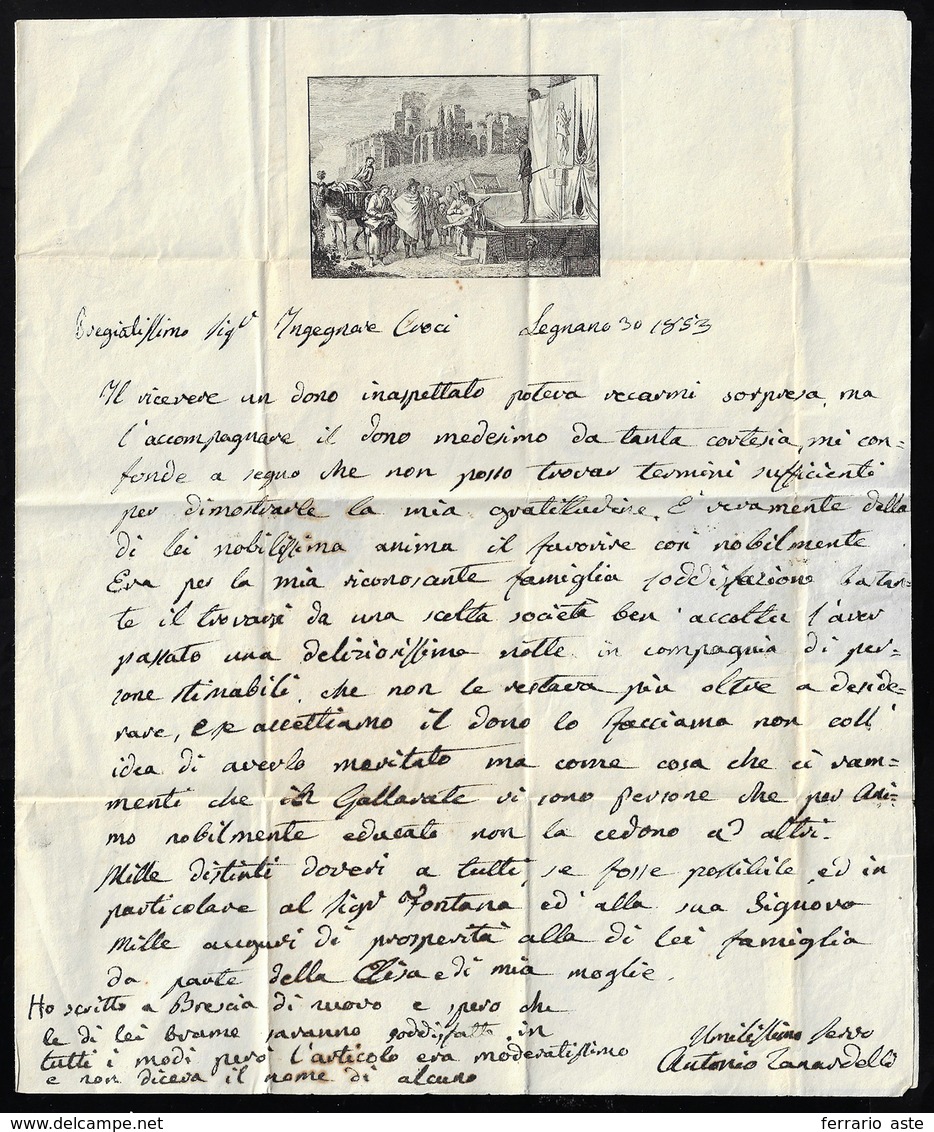 1853 - Splendida En-tete Di Rappresentazione Teatrale All'interno Di Lettera Da Legnano 30/6/1853, F... - Lombardo-Veneto