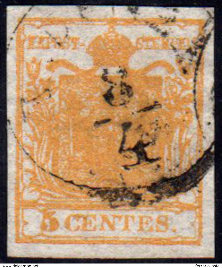 1850 - 5 Cent. Arancio Carico (1i), Perfetto, Usato A Vicenza 8/4. Cert. Ferchenbauer.... - Lombardy-Venetia