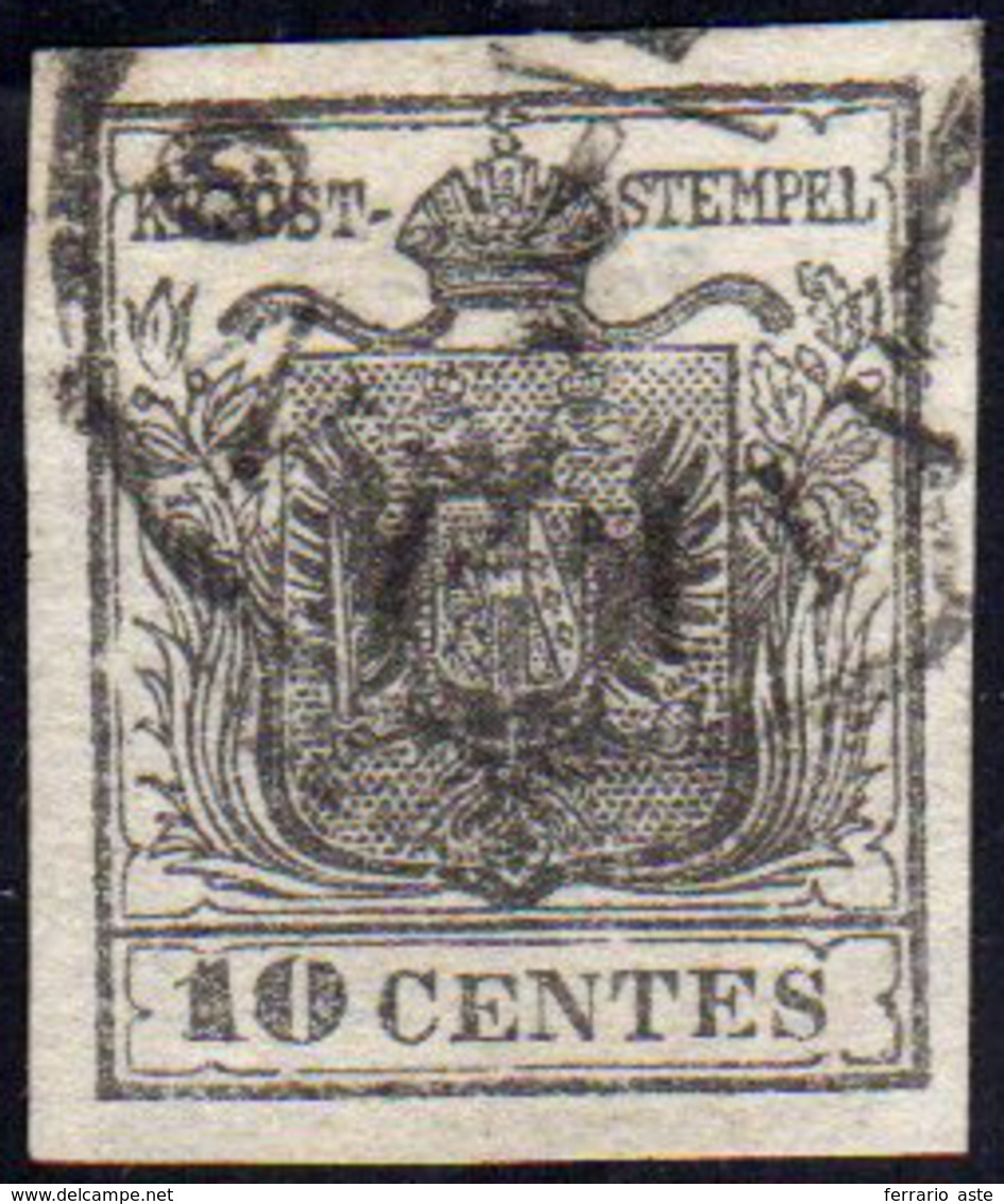 1850 - 10 Cent. Grigio Nero, Senza Punto Dopo Cent (2c/h), Minimo Punto Di Assottigliamento, Usato A... - Lombardije-Venetië