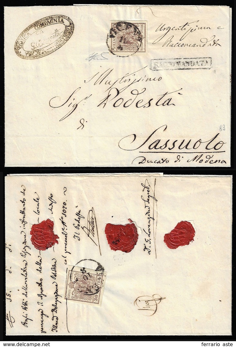 1854 - 30 Cent. Bruno Lillaceo, II Tipo, Carta A Mano (9), Due Esemplari, Uno Al Verso, Su Sovracope... - Lombardy-Venetia