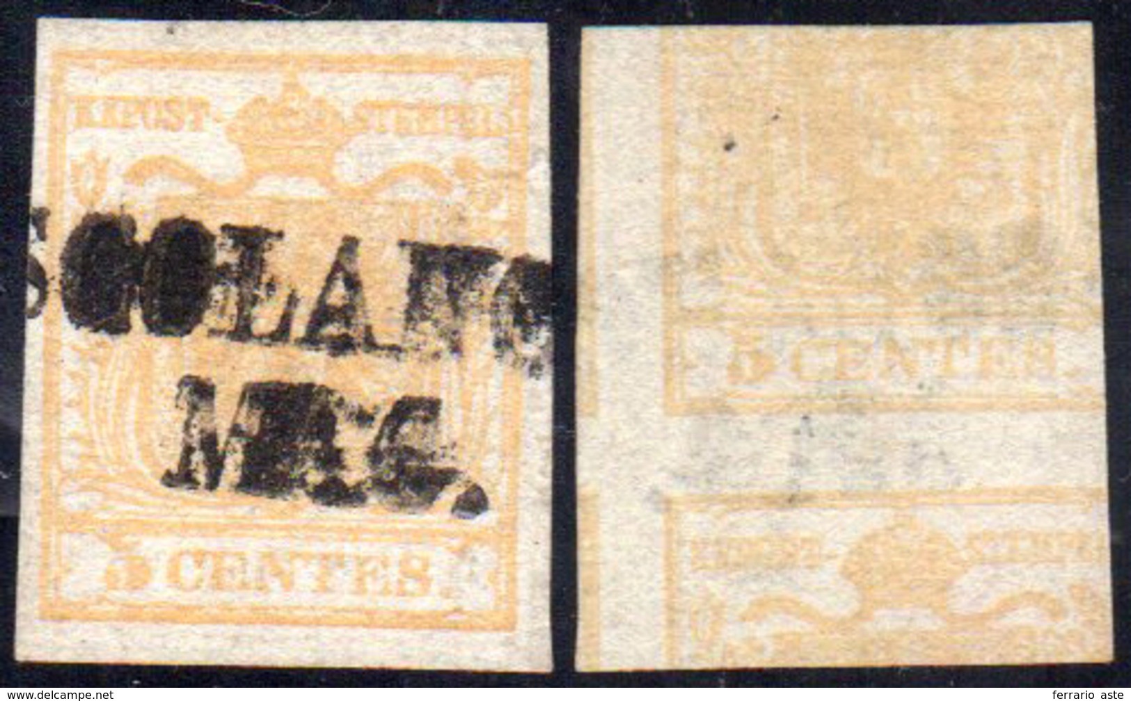 1851 - 5 Cent. Giallo Ocra, Stampa Recto-verso, Controstampa Diritta (13A), Perfetto, Usato A Toscol... - Lombardo-Venetien