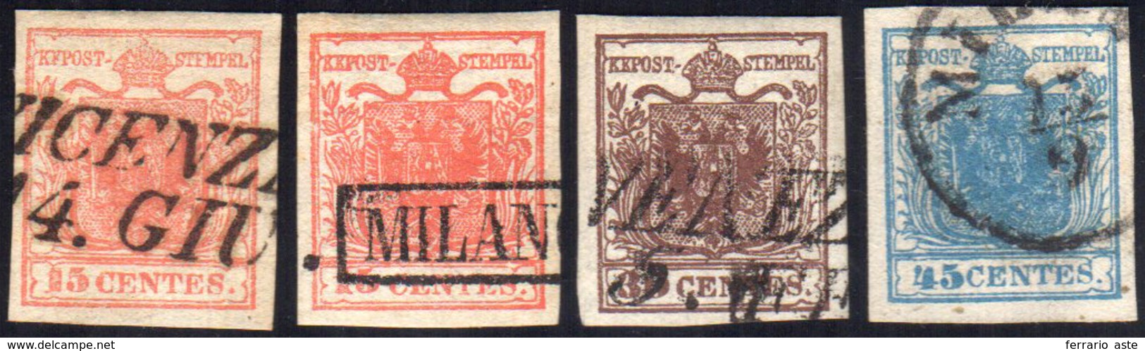 1851 - I Emissione, Carta A Coste Verticali (14/17), Usati, Perfetti. Molto Belli! A.Zanaria Per Il ... - Lombardo-Venetien