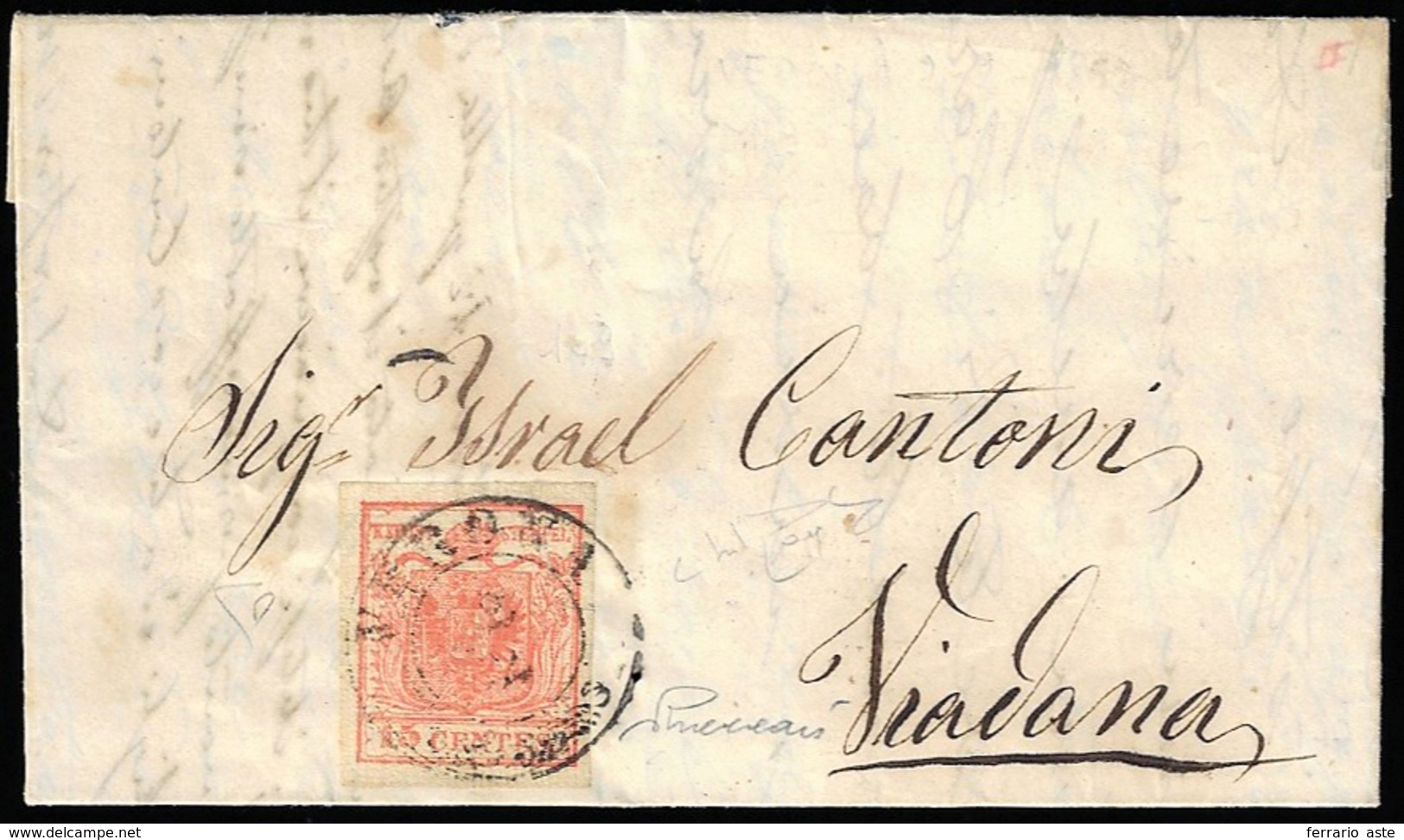 1852 - 15 Cent. Rosso Vermiglio, II Tipo, Carta A Coste Verticali (15), Perfetto, Su Lettera Da Vero... - Lombardo-Vénétie