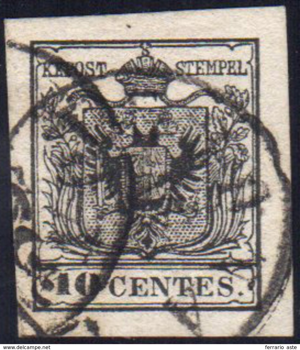 1857 - 10 Cent. Nero, Carta A Macchina (19), Perfetto E Con Margini Eccezionali, Usato. Splendido. C... - Lombardo-Vénétie