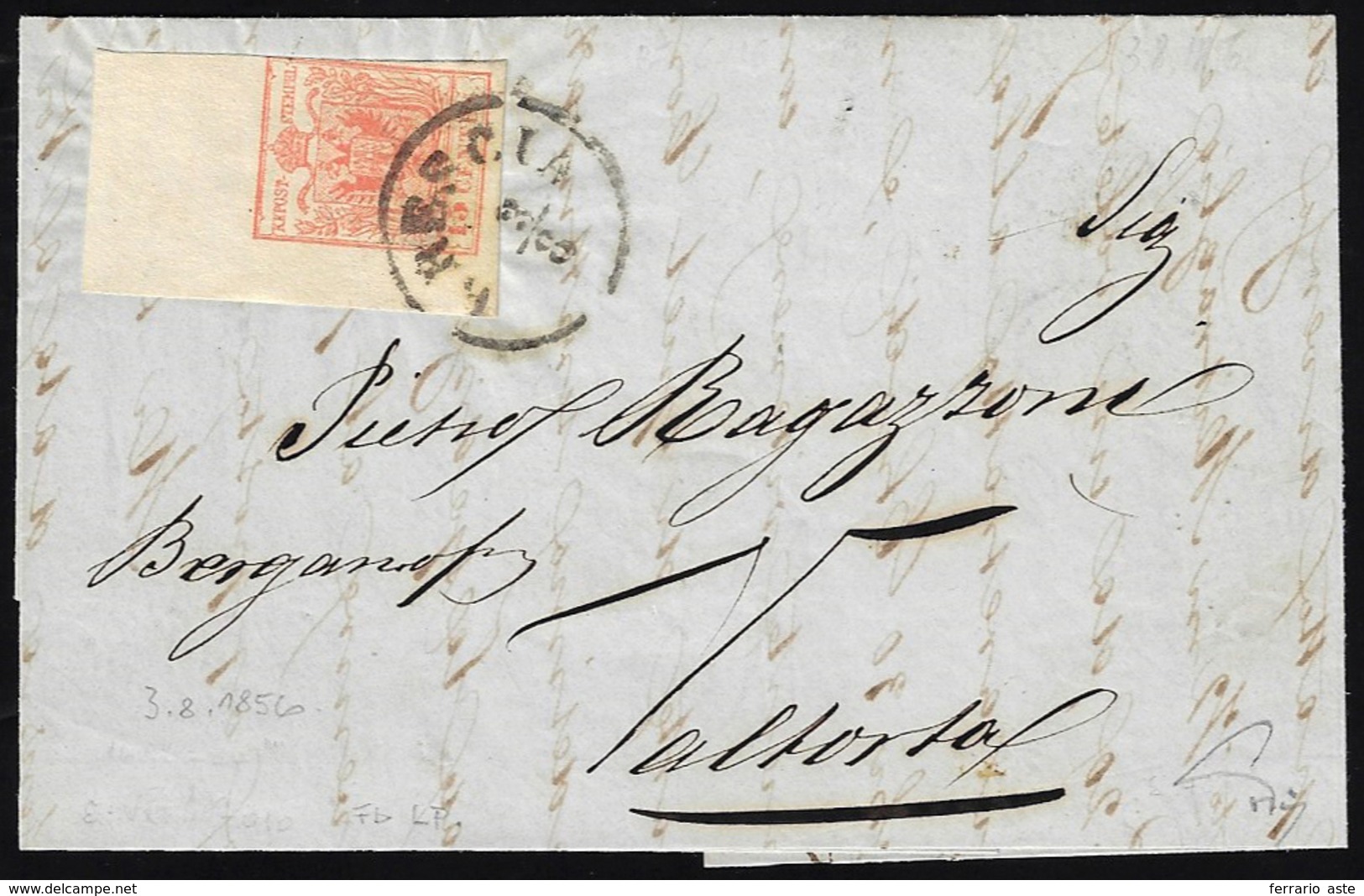 1856 - 15 Cent. Rosso Vermiglio, III Tipo, Carta A Macchina (20), Ampio Angolo Di Foglio, Leggerment... - Lombardije-Venetië