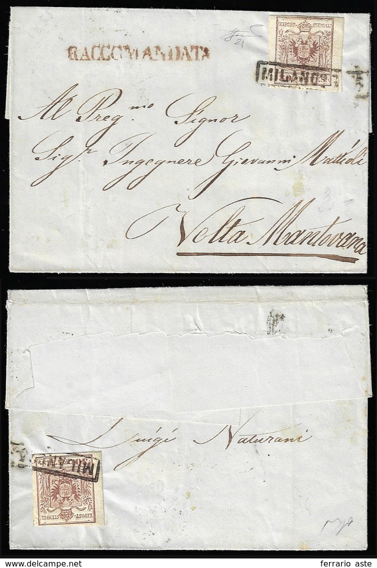 1855 - 30 Cent. Bruno Rosiccio, Carta A Macchina (21a), Due Esemplari, Uno Al Verso, Su Sovracoperta... - Lombardy-Venetia