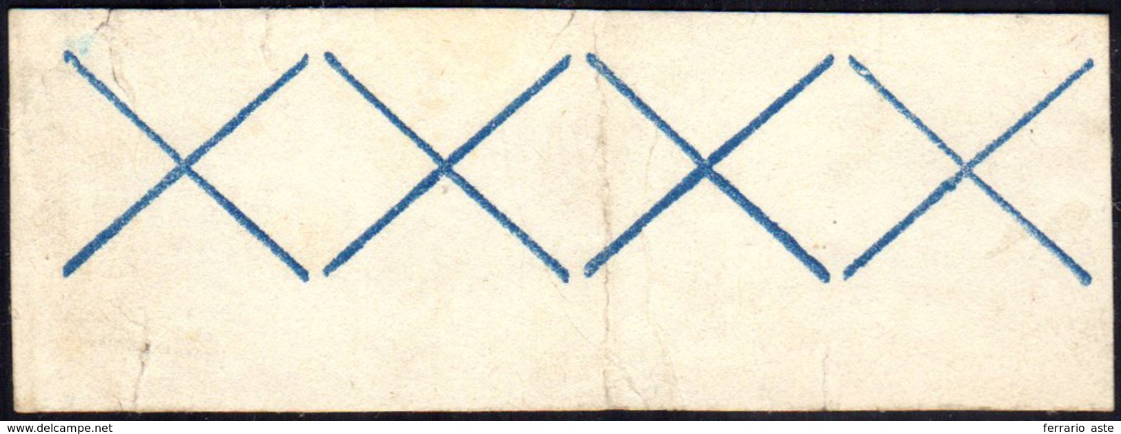 1854 - Croce Di Sant'Andrea Azzurra, Carta A Macchina (E), Striscia Di Quattro, Applicata Su Frammen... - Lombardy-Venetia