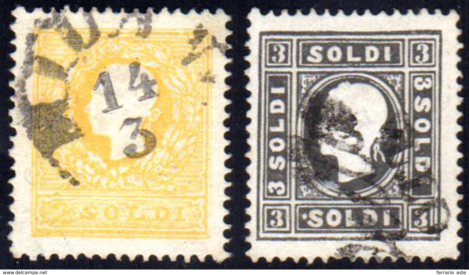 1858 - 2 Soldi Giallo Vivo, 3 Soldi Nero Grigio, Entrambi I Tipo (23a, 24a), Usati, Perfetti. Belli!... - Lombardije-Venetië