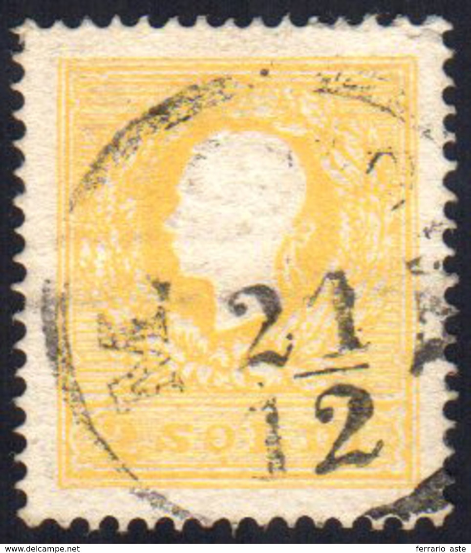 1858 - 2 Soldi Giallo Vivo, I Tipo (23a), Perfetto, Usato A Mantova 21/12. Bello! Cert. Ferchenbauer... - Lombardije-Venetië