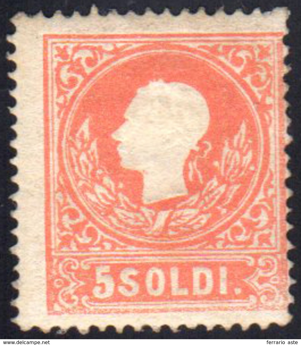 1858 - 5  Soldi Rosso, I Tipo (25), Gomma Integra, Perfetto. Raro. Cert. Steiner.... - Lombardo-Venetien