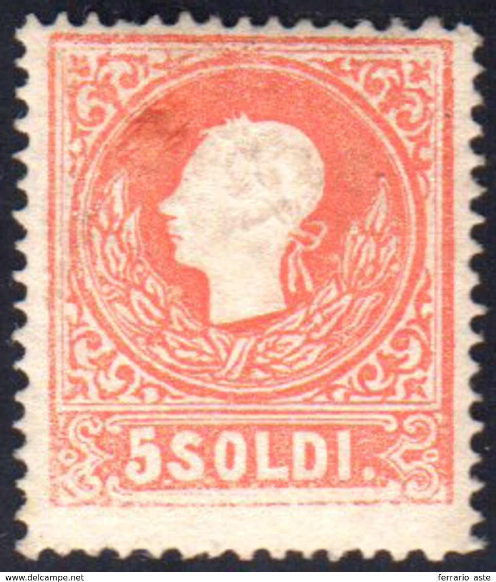 1859 - 5 Soldi Rosso, II Tipo, Stampa Evanascente In Basso (30), Gomma Integra, Perfetto, Stampa Leg... - Lombardy-Venetia