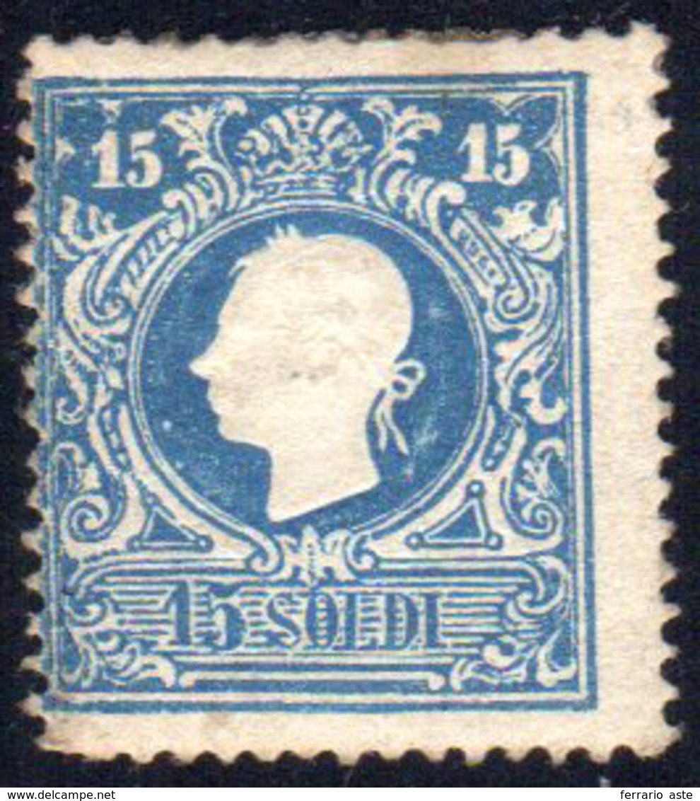 1859 - 15 Soldi Azzurro, II Tipo (32), Gomma Originale, Riparato. Raro. A.Diena.... - Lombardy-Venetia