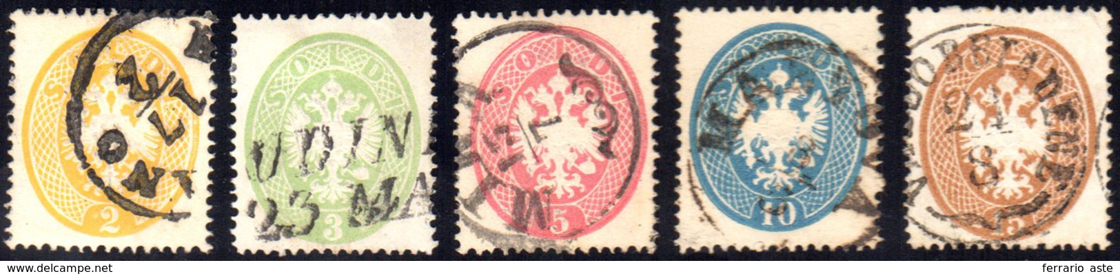 1863 - IV Emissione, Dent. 14 (36/40), Usati, Perfetti. A.Diena Per Il N. 40, Cert. SPR Per Il N. 36... - Lombardije-Venetië