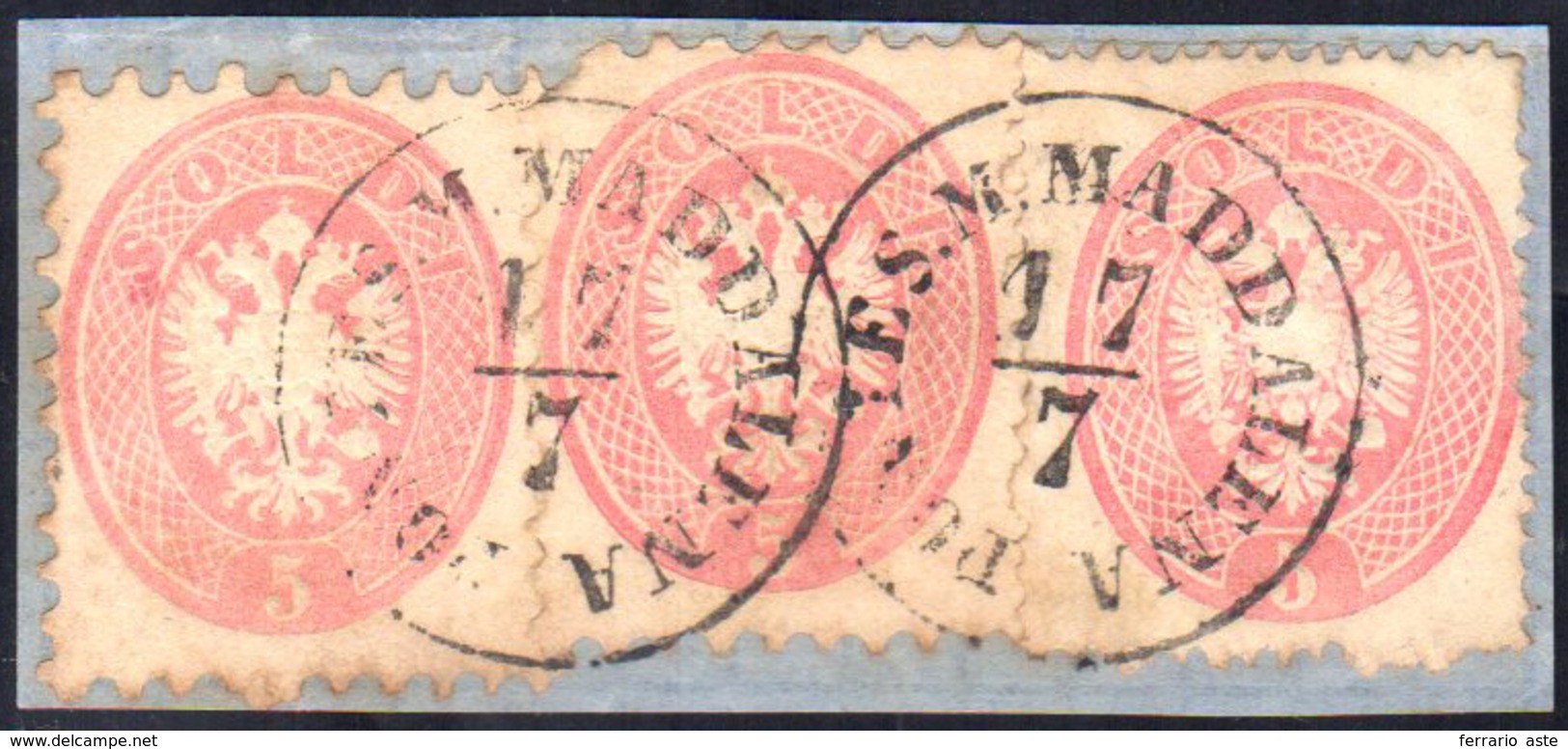 1863 - 5 Soldi Rosa, Dent. 14, 5 Soldi Rosa, Dent. 9 1/2, Due Esemplari (38,43), Ottimo Stato, Usati... - Lombardo-Venetien