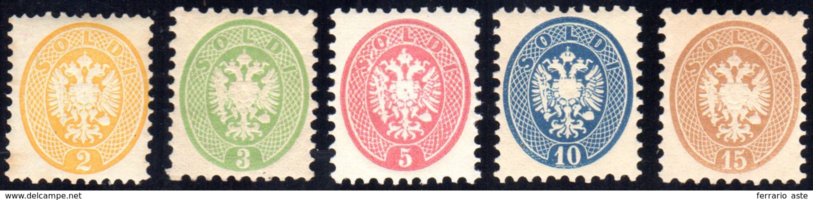 1864/65 - V Emissione, Dent. 9 1/2 (41/45), Gomma Originale, Integra Per Il 15 Soldi, Perfetti. Cert... - Lombardy-Venetia