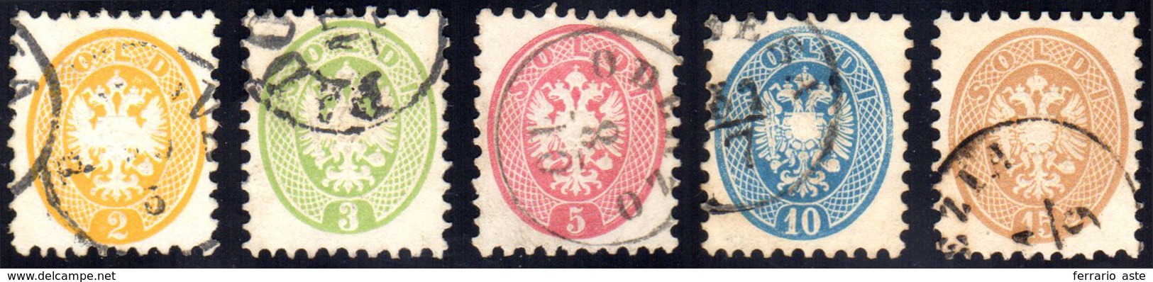 1864/65 - V Emissione, Dent. 9 1/2 (41/45), Perfetti, Usati. Raybaudi E Cert. Fiecchi Per Il 2 Soldi... - Lombardo-Vénétie