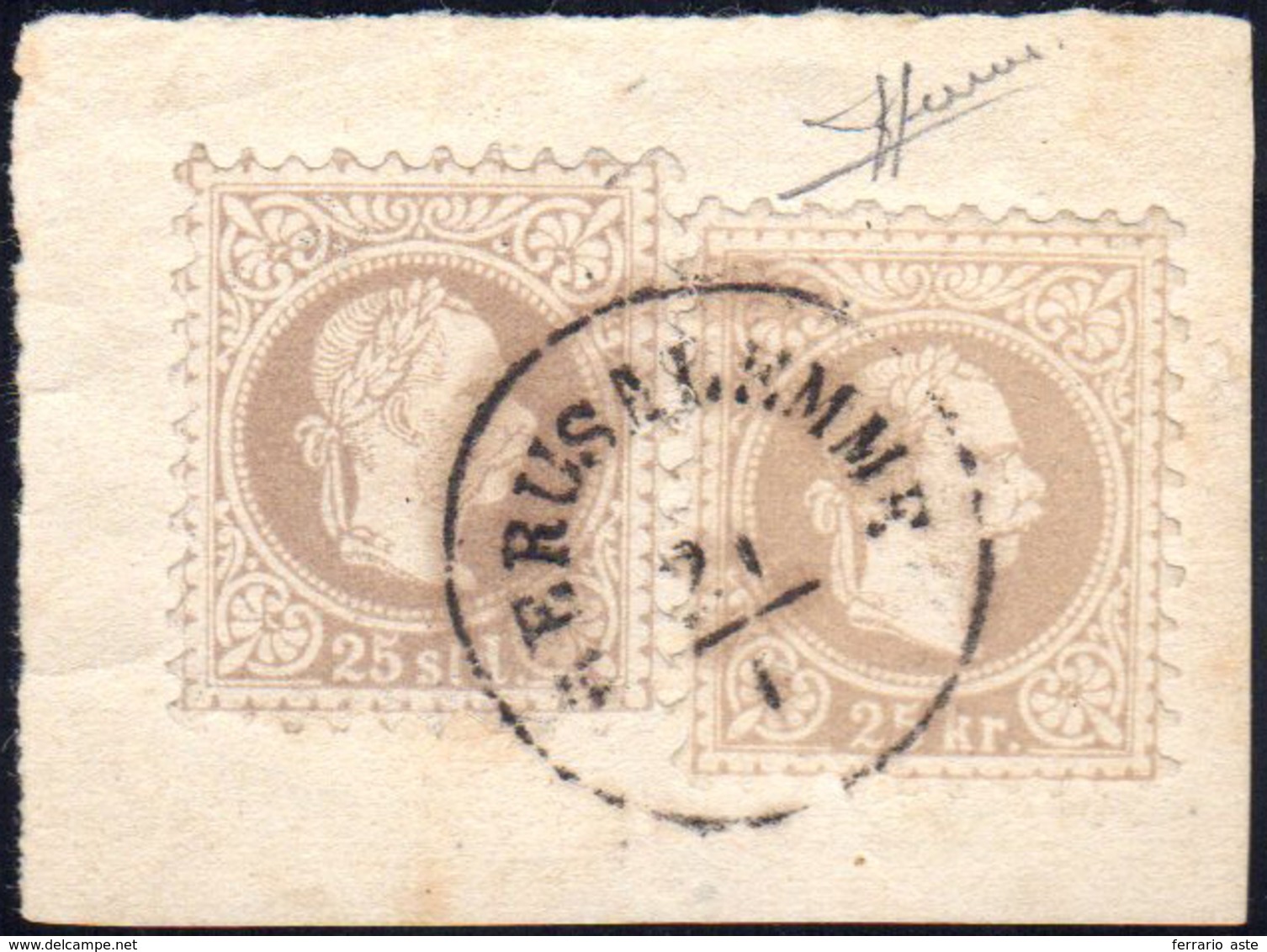 1867 - 25 Soldi Lilla Grigiastro, Stampa Grossa, Dent. 9 1/2 (6), In Affrancatura Mista Con 25 Kr. L... - Lombardo-Vénétie