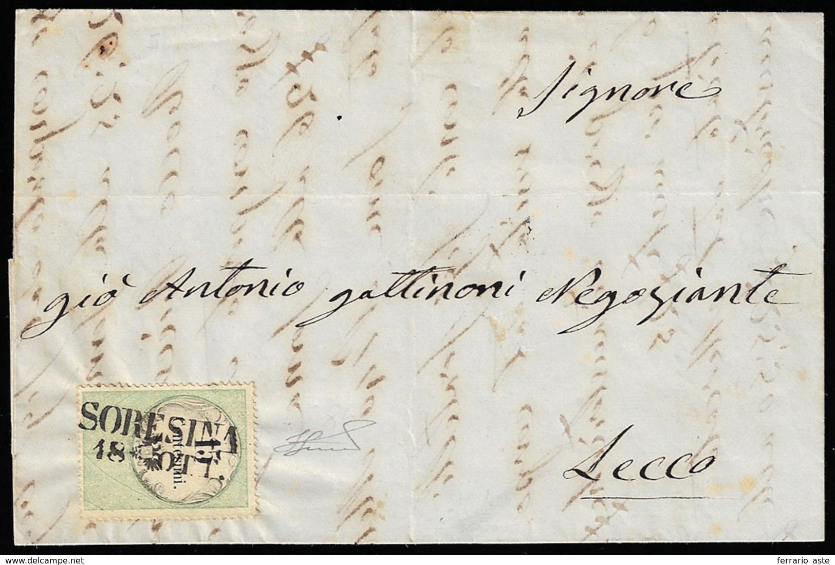 1856 - 15 Cent. Marca Da Bollo Tipografica (3), Perfetta, Su Lettera Da Soresina 18/10/1856 (punti 6... - Lombardo-Vénétie