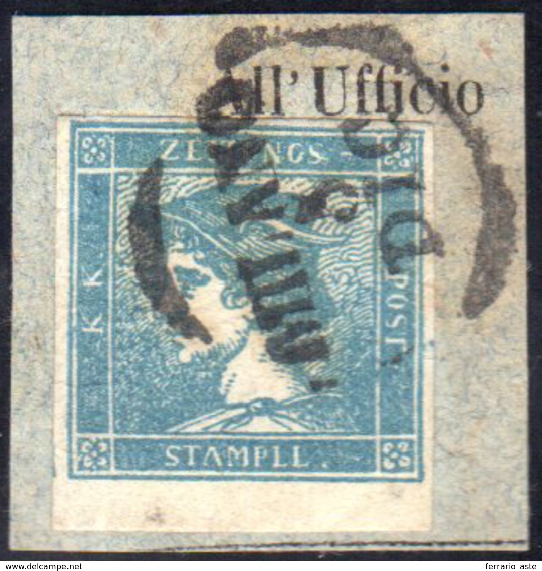 1851 - 3 Cent. Mercurio Azzurro, I Tipo (1), Perfetto, Usato A Milano 5/12, Cerchio Piccolo Punti 6.... - Lombardy-Venetia