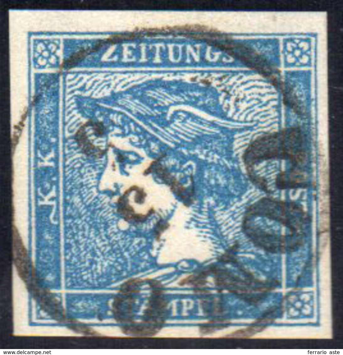 1851 - 3 Cent. Mercurio Azzurro, II Tipo (2), Perfetto, Usato A Como 15/5. Molto Bello! A.Diena, Cer... - Lombardo-Vénétie