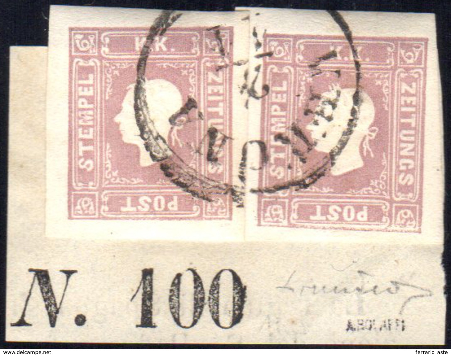 1859 - 1,05 S. Lilla Grigio (9), Due Esemplari, Perfetti E Con Ottimi Margini, Usati Su Frammento Di... - Lombardo-Venetien