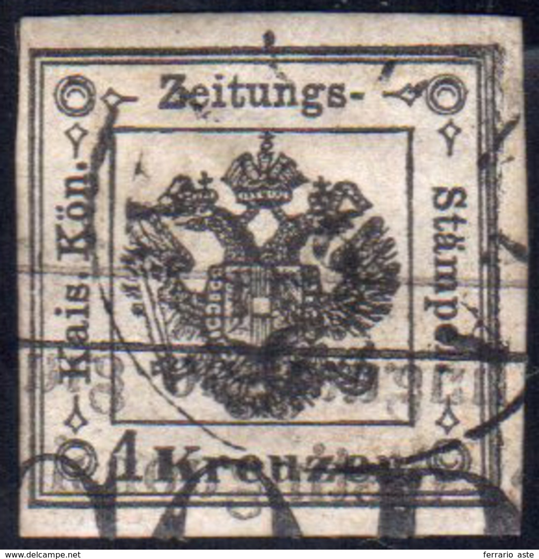 1859 - 1 Kr. Nero (2), Usato A Mezzo Stampa Tipografica Ed Annullato A Vicenza 6/6, Perfetto. Rariss... - Lombardy-Venetia