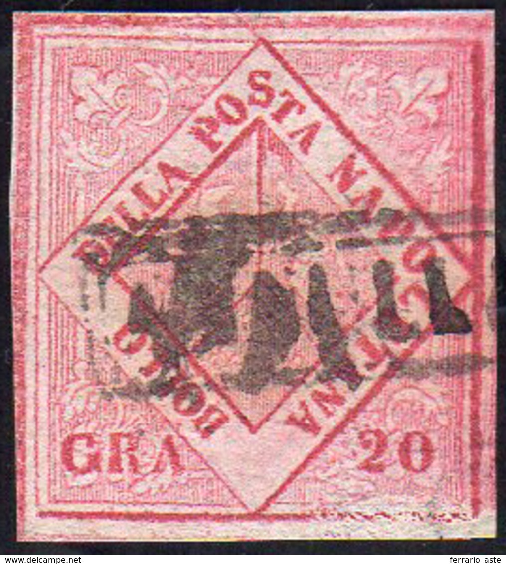 1860 - 20 Grana Rosa Brunastro, Carta Vergata, Falso Per Posta, V Tipo (F12b), Usato, Riparato.... - Naples