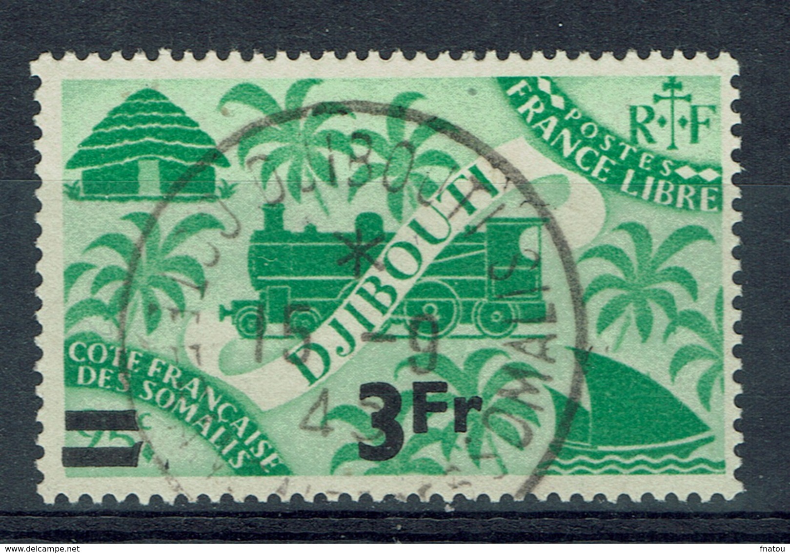 French Somali Coast, 3fr/25c., London Set Overprint, 1945, VFU - Used Stamps