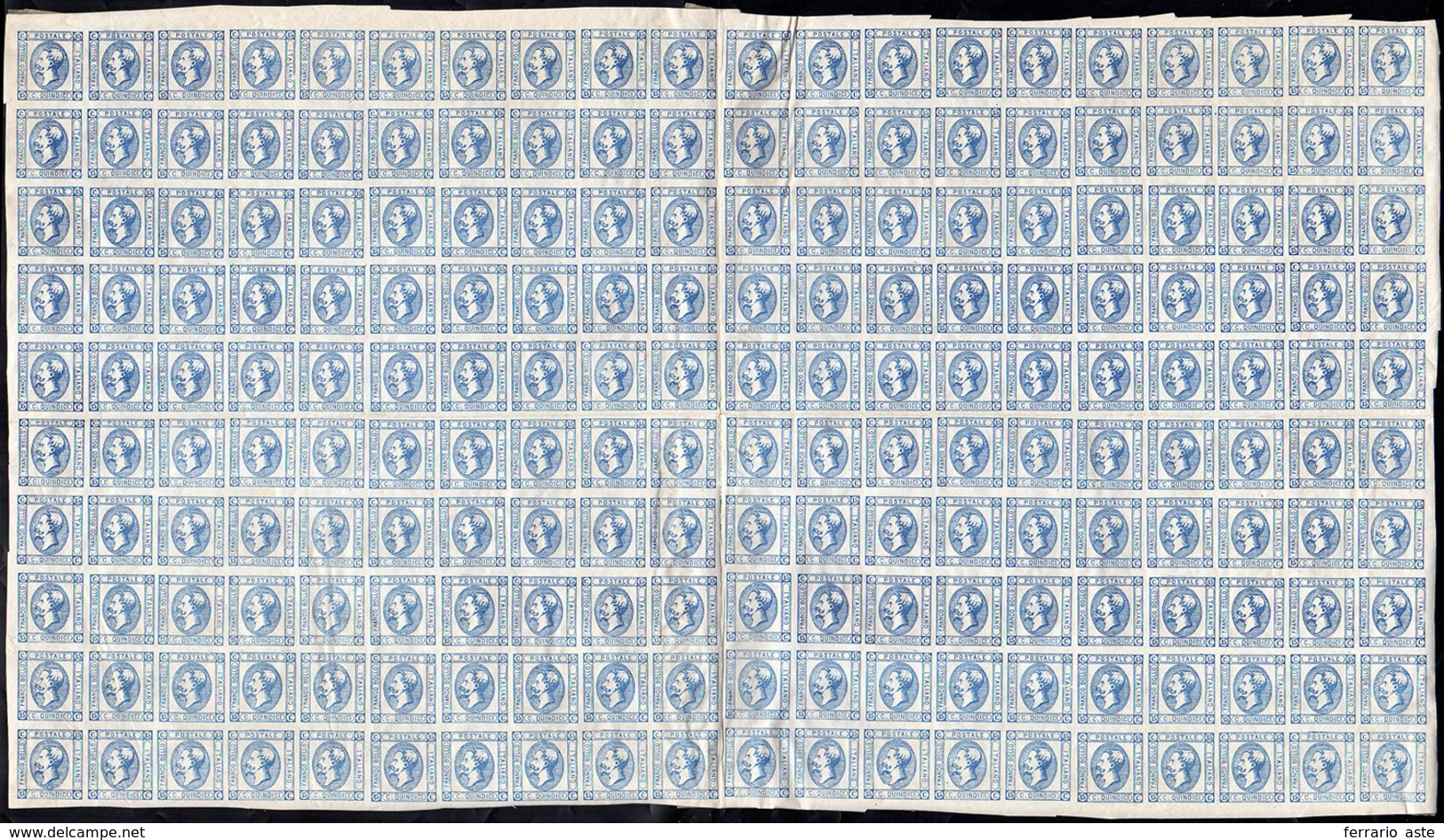 1863 - 15 Cent. Litografico, II Tipo (13), Foglio Completo Di 200 Esemplari, Mostrante Gli Interspaz... - Otros & Sin Clasificación