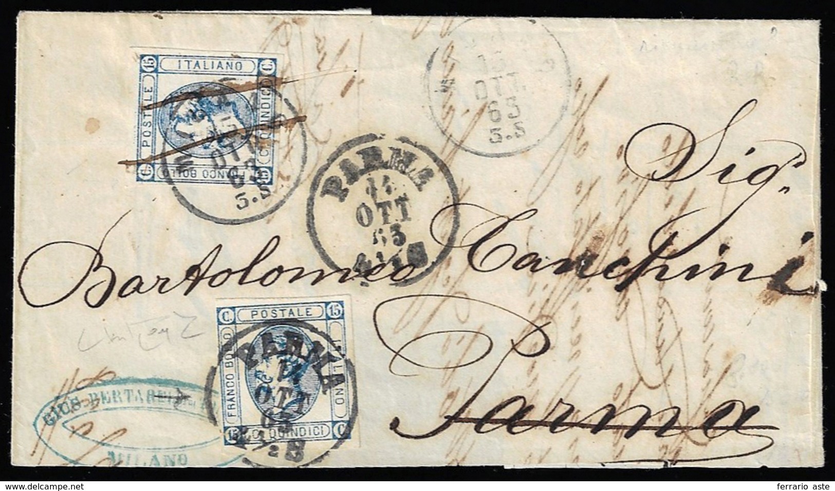 1863 - 15 Cent. Litografico, II Tipo (13), Perfetto, Su Sovracoperta Di Lettera, Rifilata In Basso, ... - Otros & Sin Clasificación