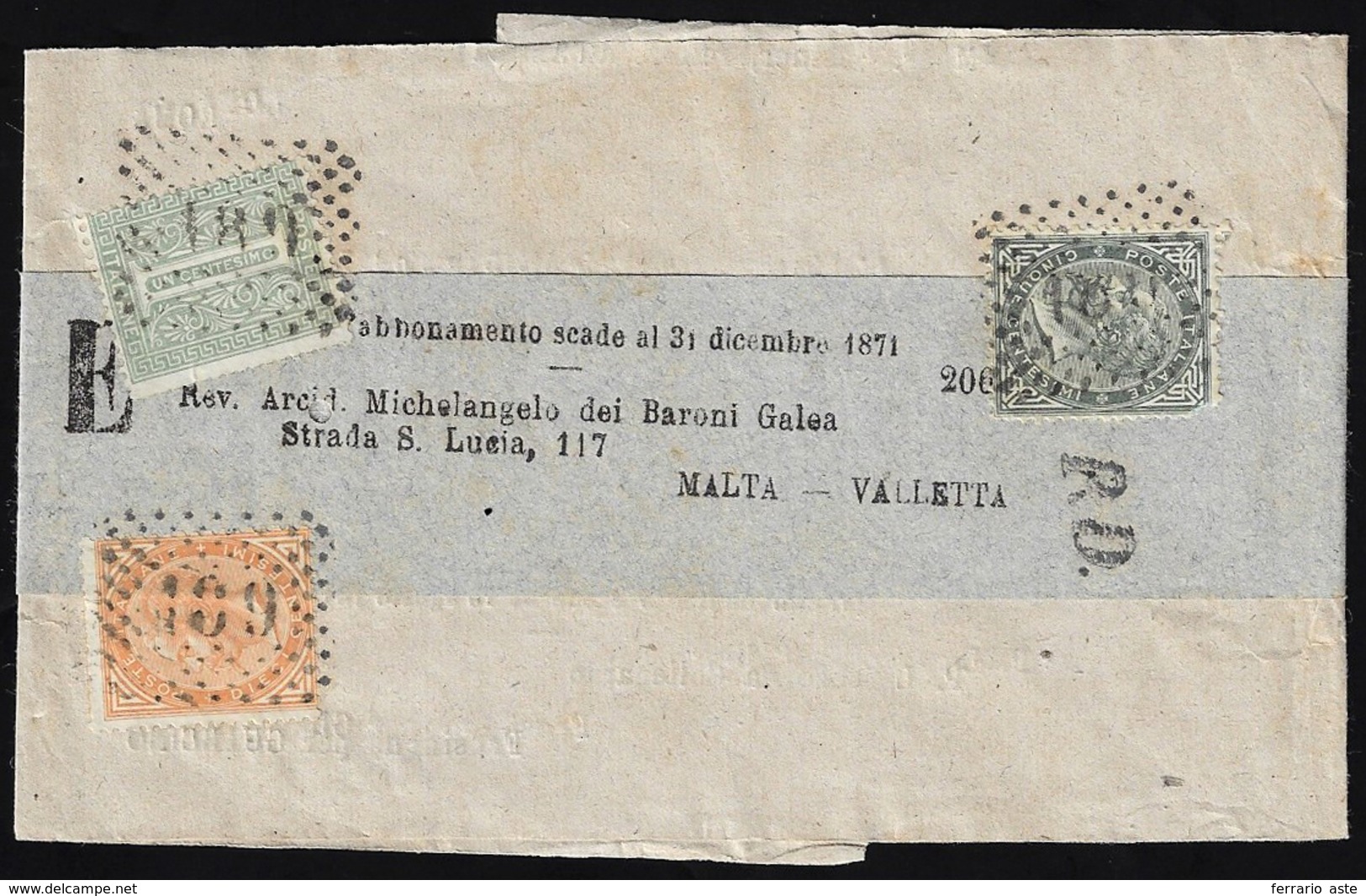 1871 - 1 Cent., 5 Cent., Angolo Mancante, 10 Cent. De La Rue, Tiratura Di Torino (T14,T16,T17), Su B... - Otros & Sin Clasificación