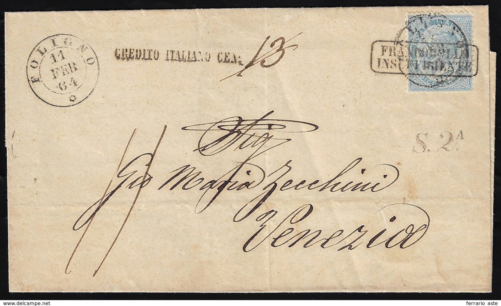 1864 - 15 Cent. De La Rue, Tiratura Di Londra (L18), Perfetto, Su Sovracoperta Di Lettera Da Foligno... - Other & Unclassified